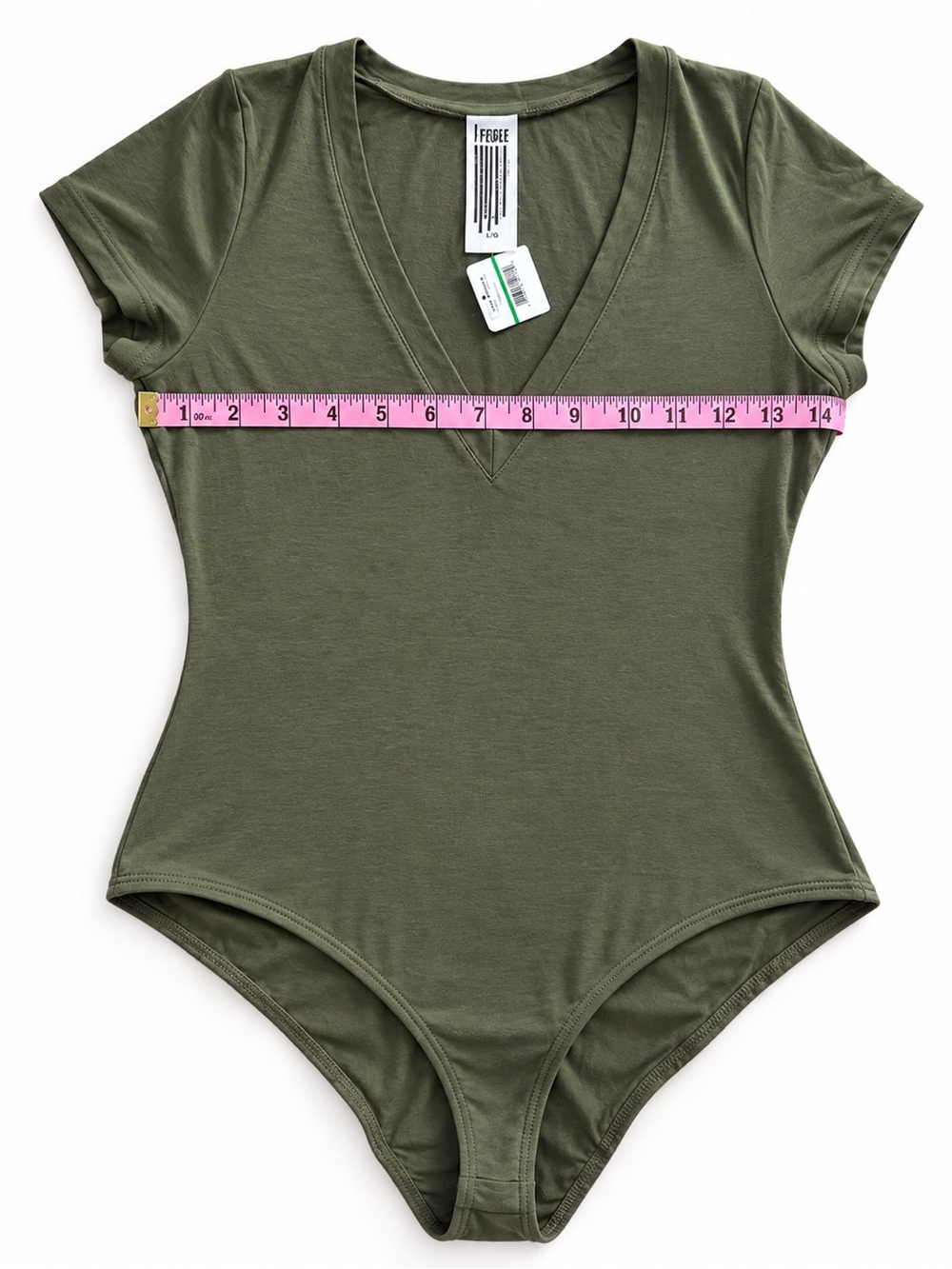 Free People Olive Green V-Neck Short Sleeve Bodysuit